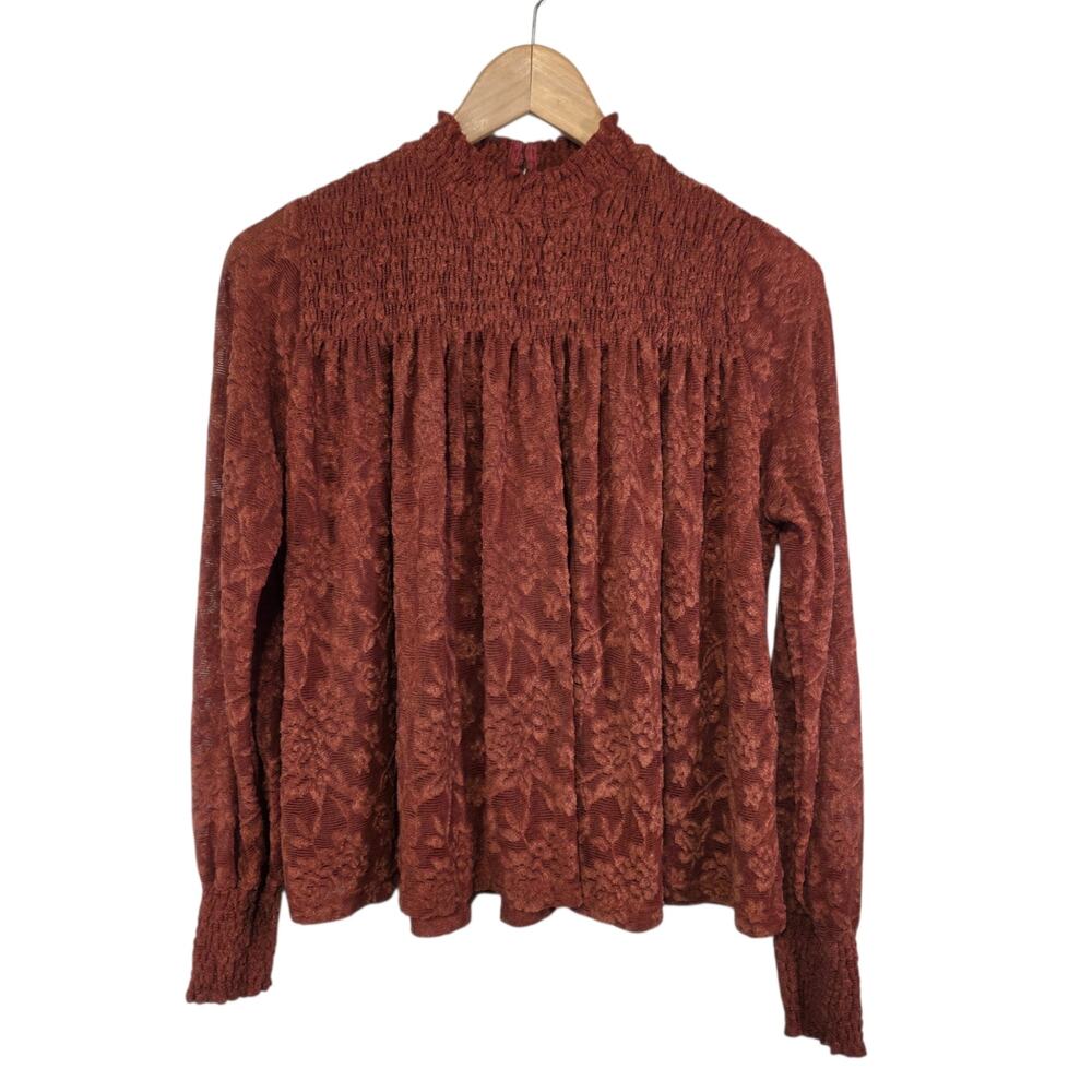 Anthropologie Deletta Amanna Lace Peasant Mock Neck Blouse Floral Size Small